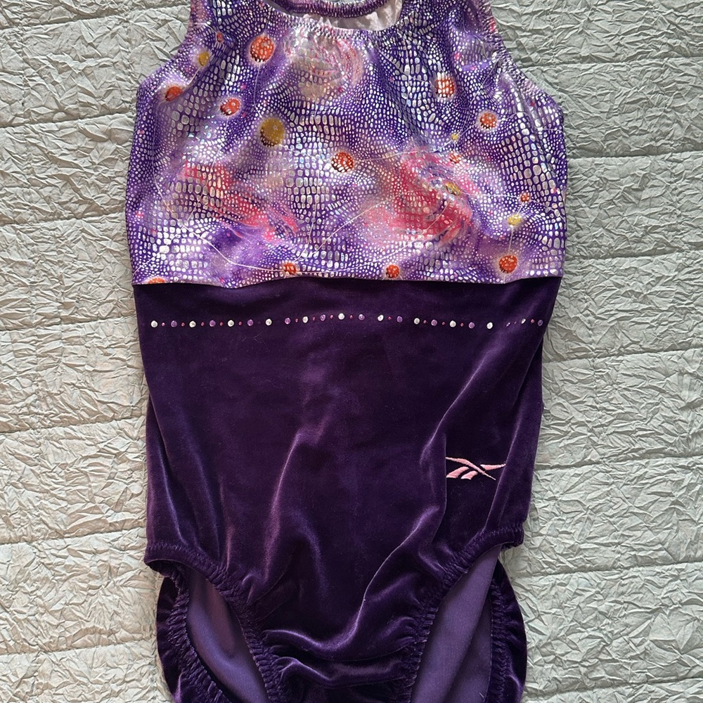 Purple Gymnastics Leotard with Patterned Top